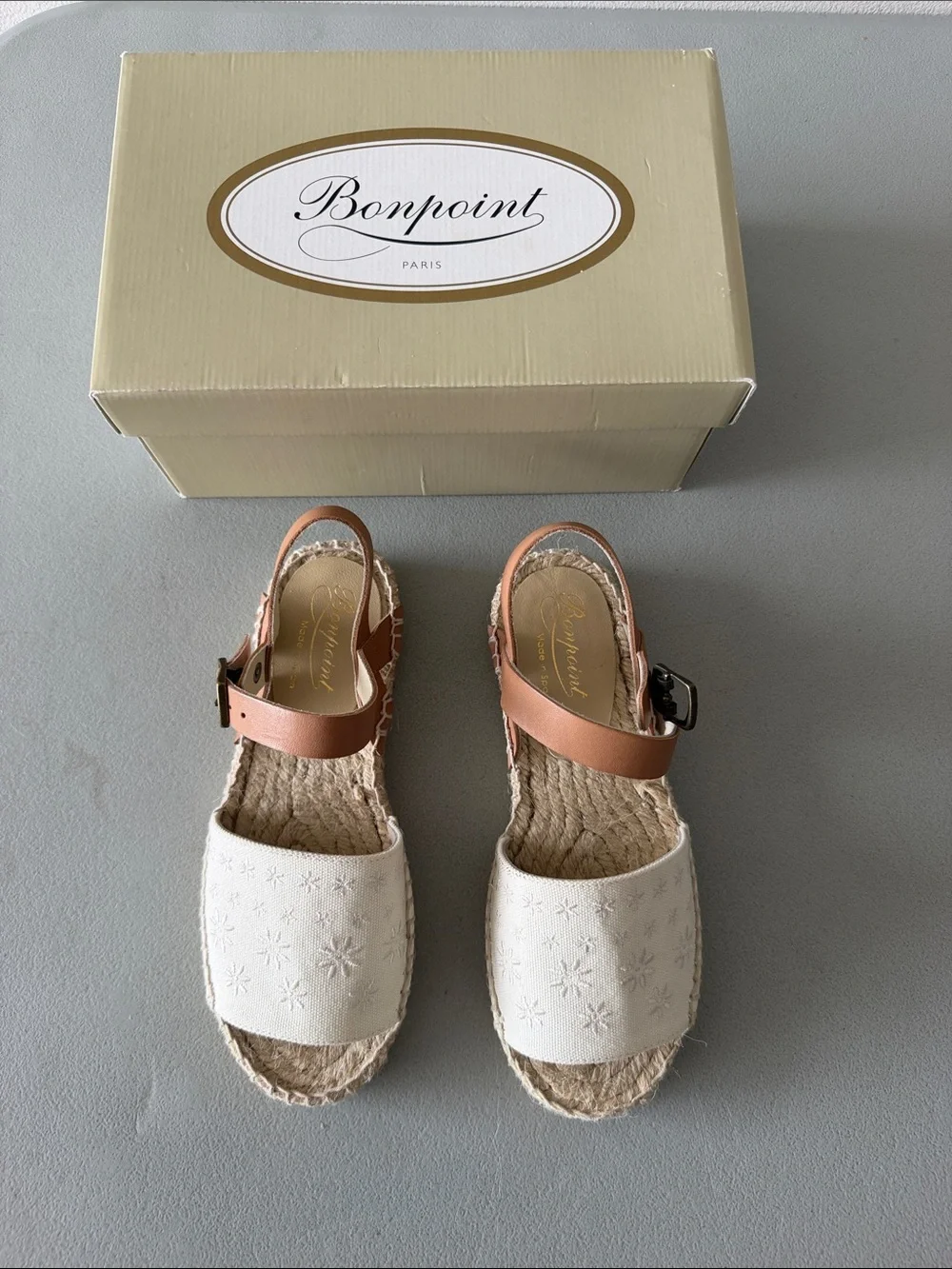 Bonpoint Little Girls White & Tan Espadrille Sandals